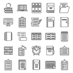 Syllabus week icons set, outline style