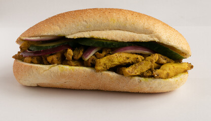 Indian Surinamese sandwiches filled with roti chicken curry,  cod fish or tandoori chicken 
