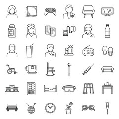 Fototapeta premium Aged nursing home icons set, outline style