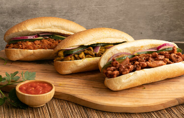 Indian Surinamese sandwiches filled with roti chicken curry,  cod fish or tandoori chicken 