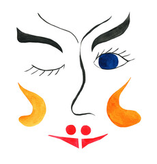 Watercolor abstract female portrait isolated on white