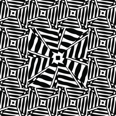  Geometric vector pattern with triangular elements. Seamless abstract ornament for wallpapers and backgrounds. Black and white colors.
