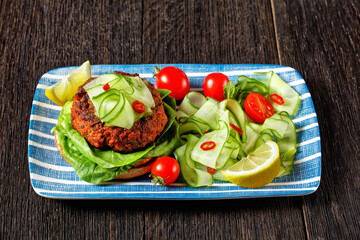 open sandwich with lamb patties, top view
