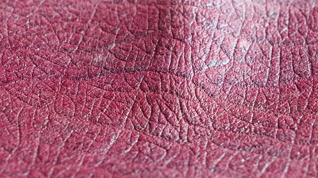 Red leather, texture of real leather, pattern of real leather, close up shot, leather from which you can make shoes, bags and wallets, the concept of a tanner and working with leather
