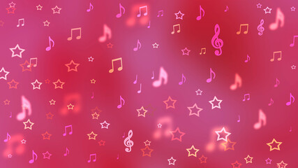Piink blurred musical abstract bokeh background with notes.