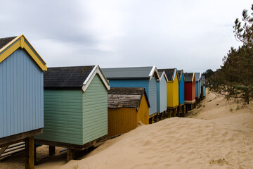 Naklejka premium Rear view of beach huts at Wells-Next-Sea in Norfolk