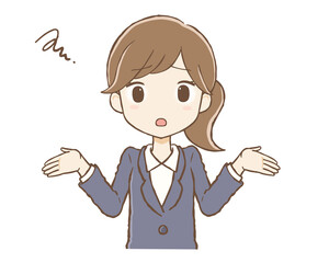 スーツを着た女性　呆れるポーズ 　上半身