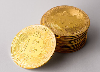 Bitcoin e-cryptocurrency on white background