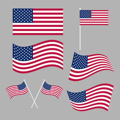 Vector set of USA flags. Icon, signboard, poster. For a wide range of design applications.