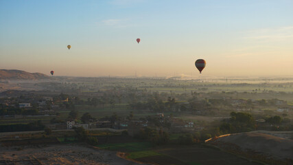 Luxor Egypt balloon riding scene at Valley of the king tourist attraction