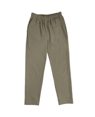 Comfortable pants color olive green front view on white background
