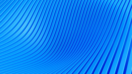 Blue abstract background with long polygonal bars laid out in a wave.3d illustration