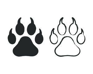 Animal paw print with claws vector icon. Wildlife or petshop store and vet logo. Dog or cat footprint trail sign. Pet foot shape mark symbol. Silhouette isolated on background.