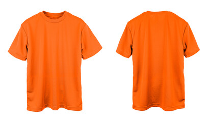 Blank Jersey T Shirt color orange template front and back view on white background
