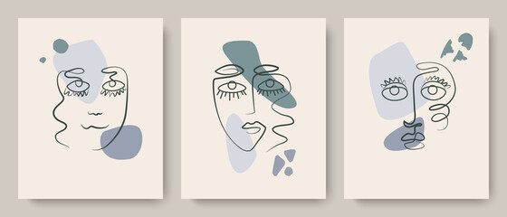 A fashionable set of modern maps with hand-drawn faces and details.Abstract art design for covers, postcards,brochures, prints,wall art.