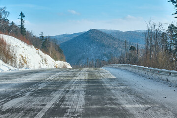 Sunset among the mountains on the road Lidoga-Vanino Khabarovsk territory.