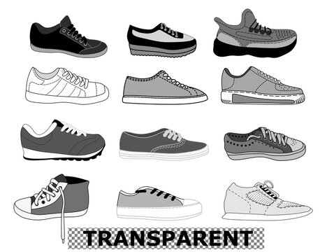Set of sportive shoes sneakers transparent bakground