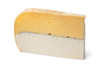 Slice of yellow white Double dutch cheese close up isolated on white background 