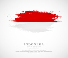 Abstract watercolor brush stroke flag for independence day of Indonesia