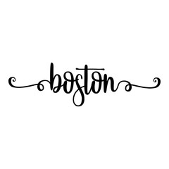 Banner con texto manuscrito boston escrito a mano con florituras en color negro