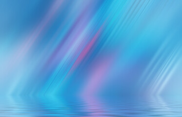 Abstract background. Neon multicolored light reflects on the water. Beach party, light show. Blurry lights glisten on the surface. 3d illustration