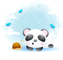 Cute baby panda with friend cartoon character Premium Vector