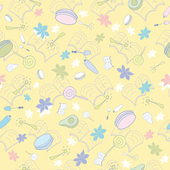 Sunny books and candy seamless pattern design