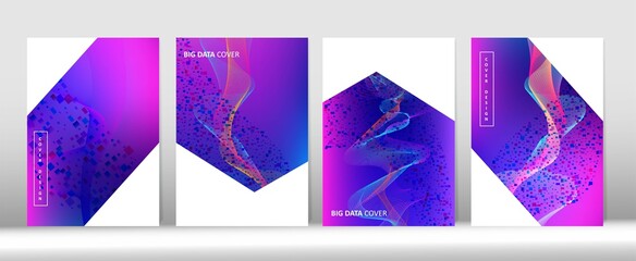 Minimal Covers Set. Big Data Tech Neon Wallpaper. 3D Liquid Shapes Music Cover Design.