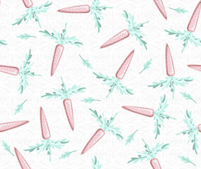 Seamless vector pattern of carrots with leaves. Simple and trendy texture background with healthy food