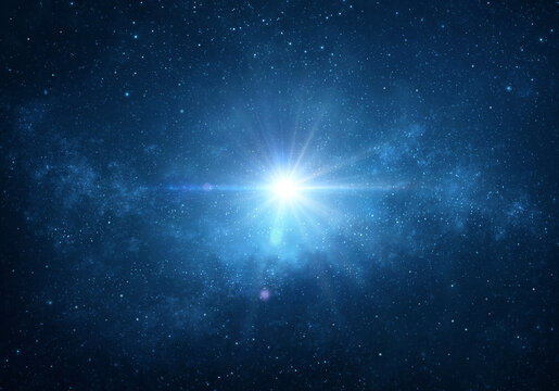 Star light, explosion, glow, burst, blast into deep space, night sky. Cosmic nebula, galaxy, milky way in Universe.