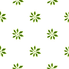 Isolated seamless doodle pattern with carnation flowers elements. White background. Green ornament.