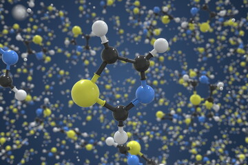 Thiazole molecule, ball-and-stick molecular model. Chemical 3d rendering