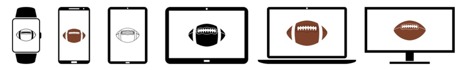 Display football, american, ball, rugby, sport, game, team Icon Devices Set | Web Screen Device Online | Laptop Vector Illustration | Mobile Phone | PC Computer Smartphone Tablet Sign Isolated