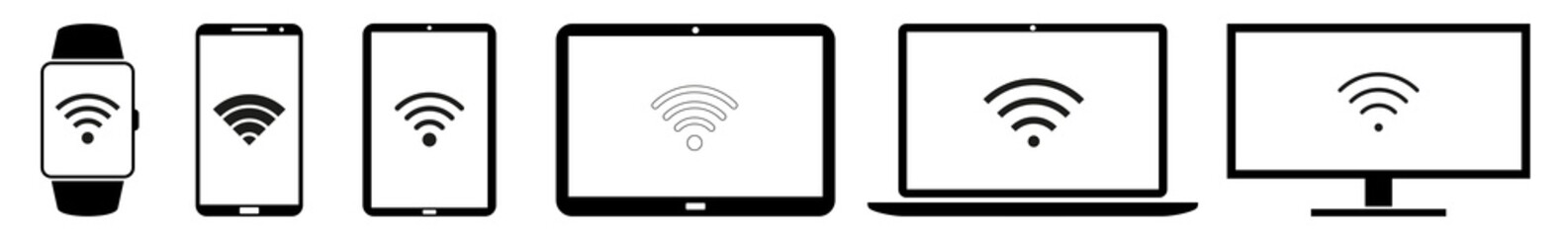 Display wireless, internet, signal, wlan, web, connection, connectivity Icon Devices Set | Web Screen Device Online | Laptop Vector Illustration | Mobile Phone | PC Computer Sign Isolated
