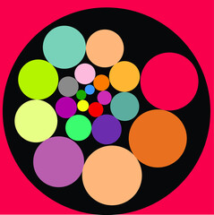 Multicolored circles arranged around spiral shape. Vector illustration perfect for background.