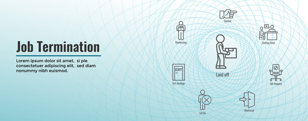 Job Loss, Downsizing, Getting Fired, Unemployment due to Covid 19 or Coronavirus Icon Set Web Header Banner