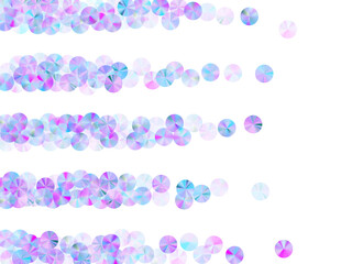 Iridescent sequins confetti placer vector background. Metallic glowing tinsel particles party decor flatlay. Christmas confetti scatter flickering pattern.