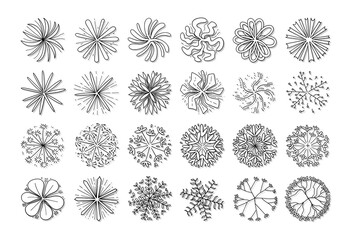 hand drawn vector set of top view tree isolated on white background.
