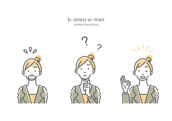 ビジネスウーマン　表情セット　シンプルでお洒落な線画イラスト素材