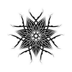 Obraz premium Round mandala. Black and white oriental pattern. Ethnic motif. Coloring. Tattoo template, henna ornament. Psychedelic vector.