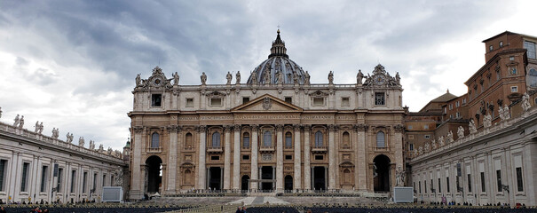 Fototapeta na wymiar View of Saint Peter's Basilica exterior facade, Rome, Italy