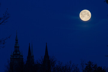 Supermoon over Prague castle in the morning, Czech Republic