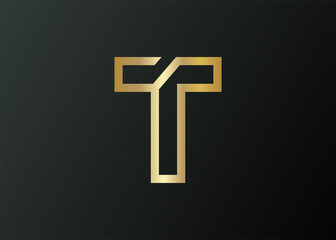 Elegant Luxurious Golden letter T Logo Design Template. Luxury Company Brand letter T Icon Line Art Vector