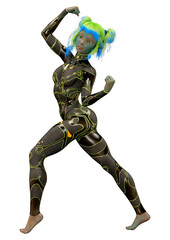 3D Rendering Green Alien on White