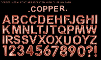 Copper font, A-Z Copper metal type luxury style text alphabet isolated on black with clipping path
