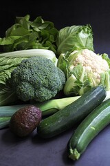 green vegetables, fresh vitamins, Chinese cabbage and green lettuce, cauliflower, leek and dark green broccoli, edible plants, super food, avocado and courgettes