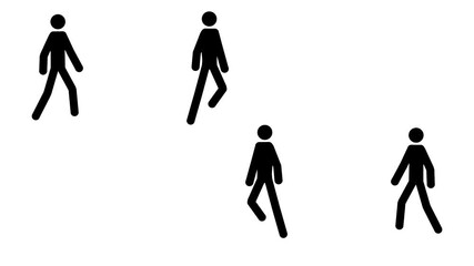 Two groups of walking stickmen stopping in line: animation on the white background