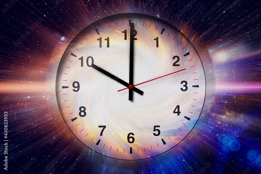 Wall mural space and times, clock time with space and galaxy light speed travel. elements of this image furnish