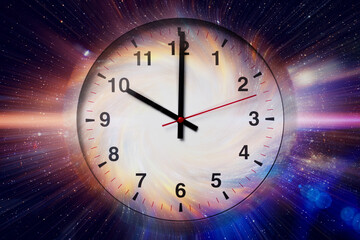 Obraz na płótnie Canvas Space and Times, Clock time with Space and Galaxy light speed travel. Elements of this image furnished by NASA.