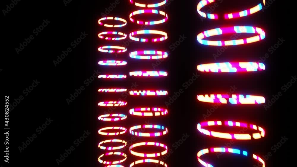 Wall mural 4k video animation of a beautiful abstract neon sci-fi colorful circular objects three-set moving an